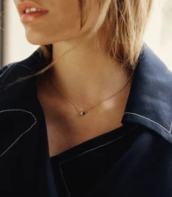 Collier Forcat Lime Avec Diamant Noir Princesse Carre En Or Jaune