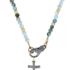 Collier Le Ferret Croix En Lapis Lazuli, Agate Et Or
