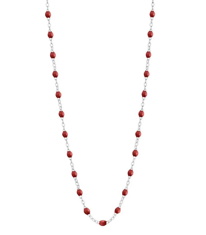 Collier Or Blanc Et Perles De Resine 42 Cm