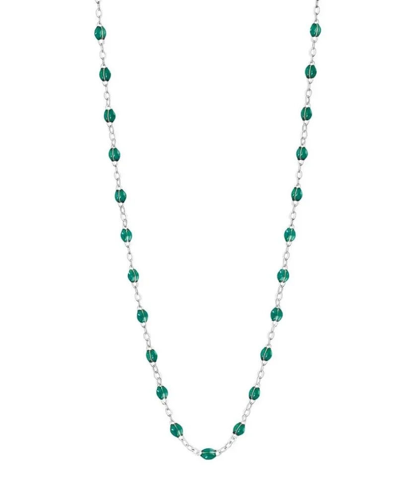 Collier Or Blanc Et Perles De Resine 42 Cm