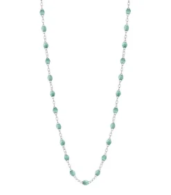 Collier Or Blanc Et Perles De Resine 42 Cm