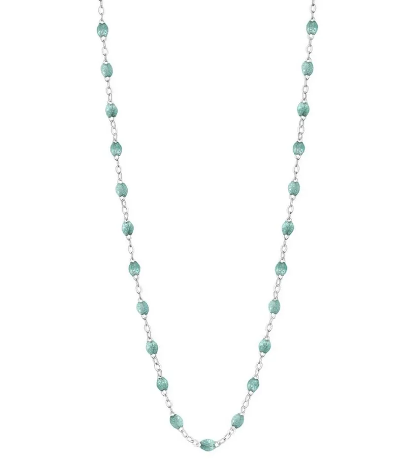 Collier Or Blanc Et Perles De Resine 42 Cm