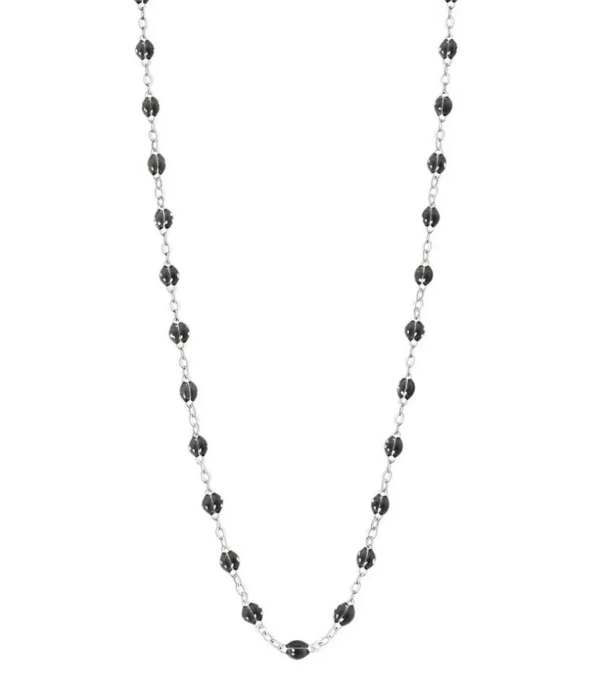 Collier Or Blanc Et Perles De Resine 42 Cm