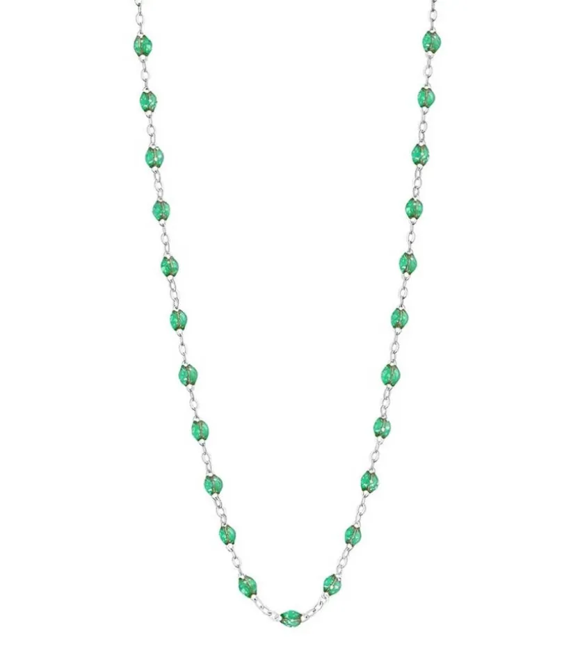 Collier Or Blanc Et Perles De Resine 42 Cm