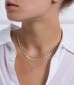 Collier Or Blanc Et Perles De Resine 42 Cm