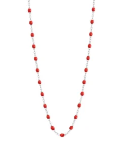 Collier Or Blanc Et Perles De Resine 42 Cm