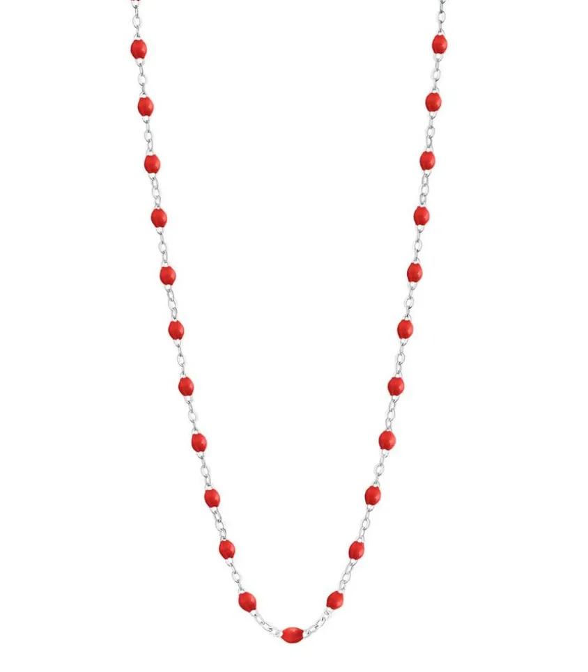 Collier Or Blanc Et Perles De Resine 42 Cm