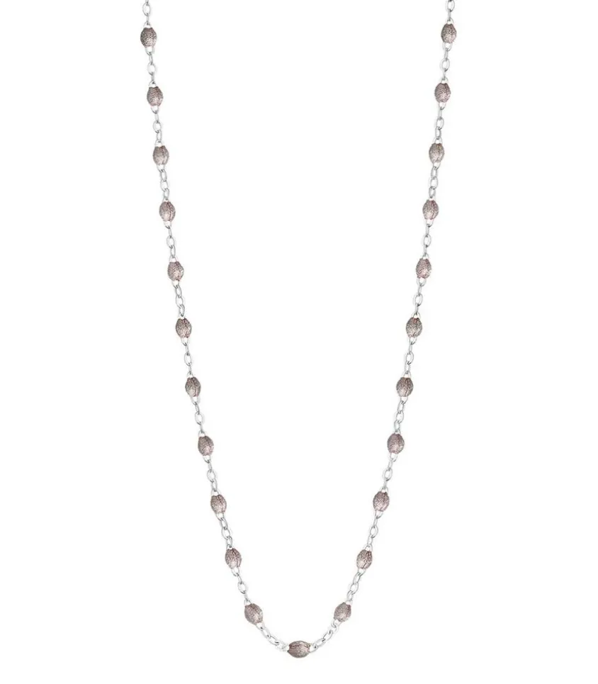 Collier Or Blanc Et Perles De Resine 42 Cm