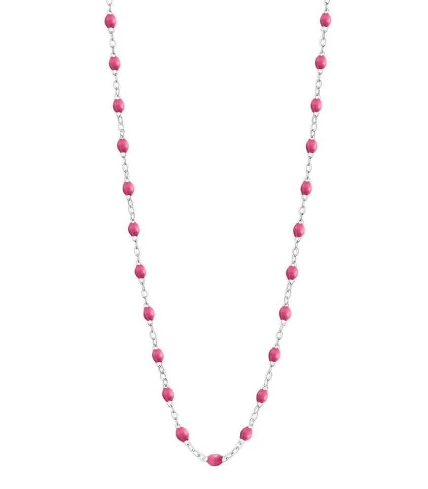 Collier Or Blanc Et Perles De Resine 42 Cm