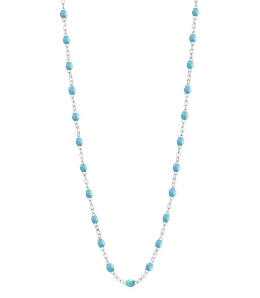 Collier Or Blanc Et Perles De Resine 42 Cm