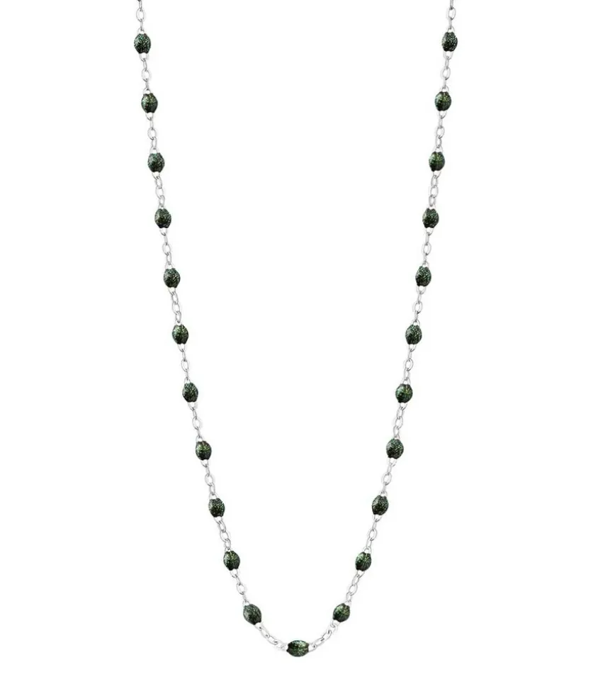 Collier Or Blanc Et Perles De Resine 42 Cm
