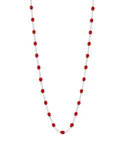Collier Or Blanc Et Perles De Resine 42 Cm