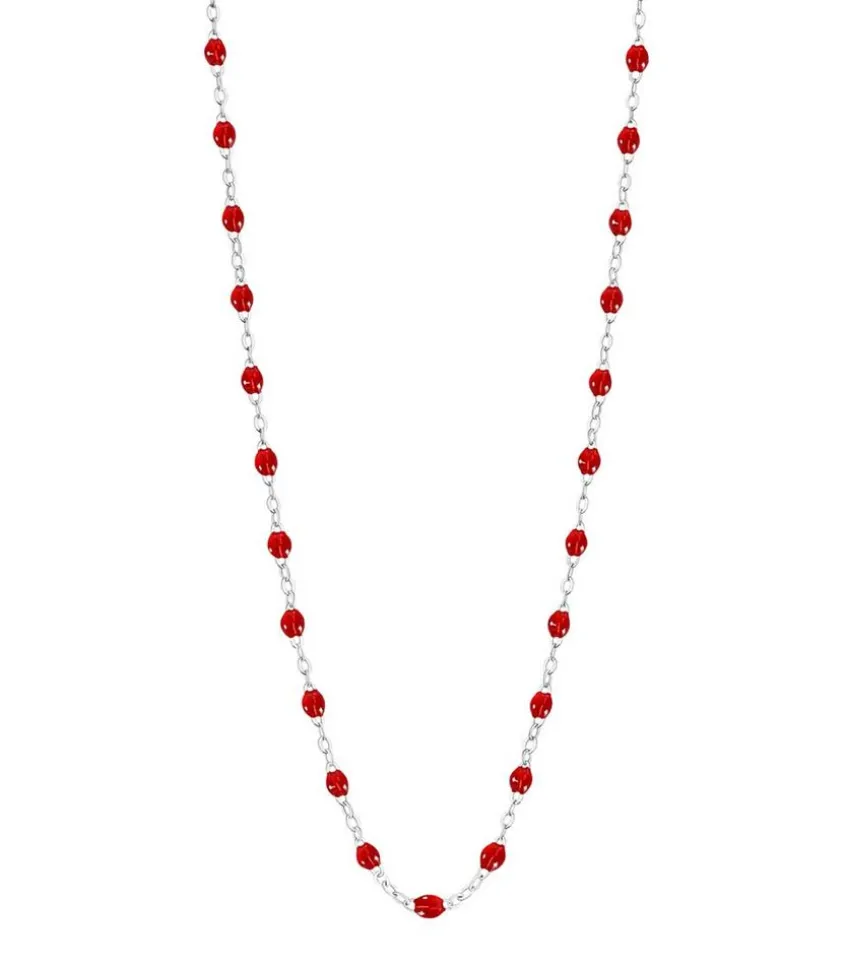 Collier Or Blanc Et Perles De Resine 42 Cm