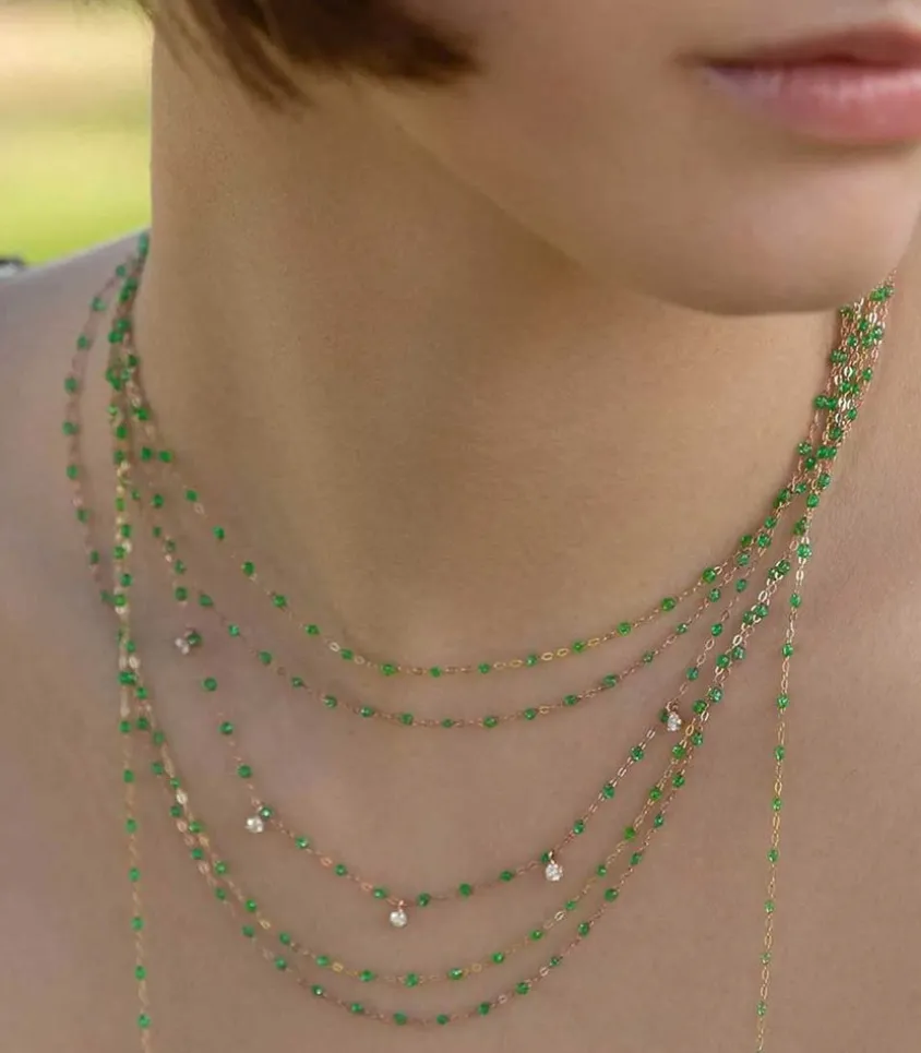 Collier Or Jaune Et Perles De Resine 42 Cm