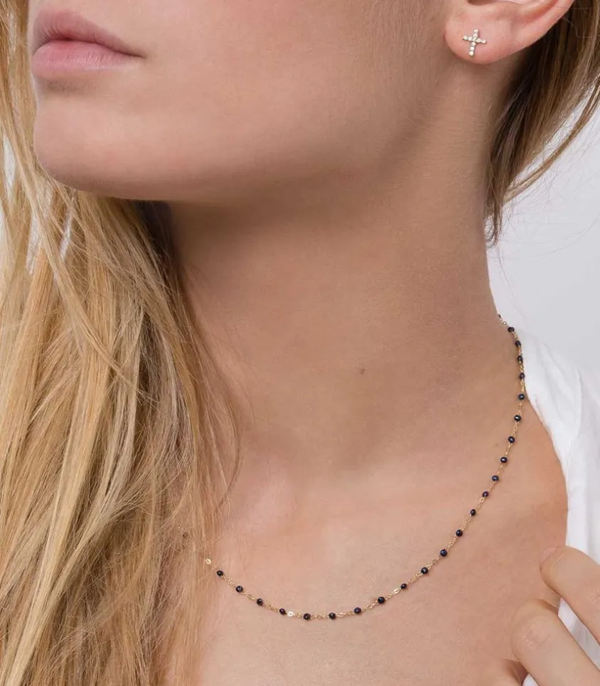 Collier Or Jaune Et Perles De Resine 42 Cm