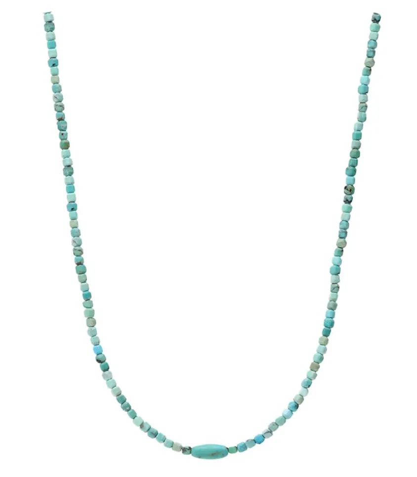 Collier Perles Cubes Et Turquoise Ovale