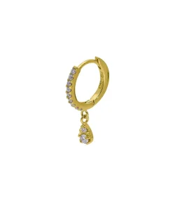 Creole Or Jaune Demi-Pavee Diamants Et Goutte 2 Diamants