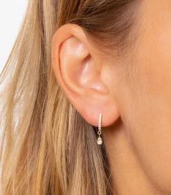 Creole Or Jaune Demi-Pavee Diamants Et Goutte 2 Diamants