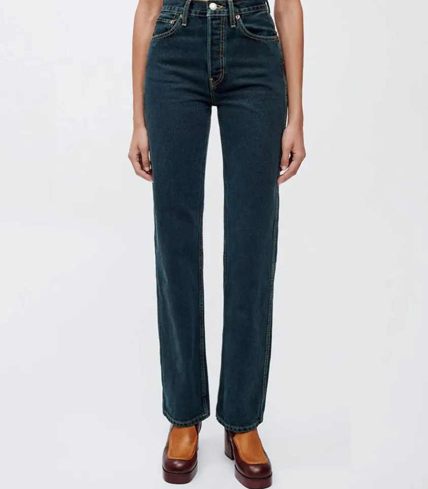 Jean 90S High Rise Loose Evergreen Dipped