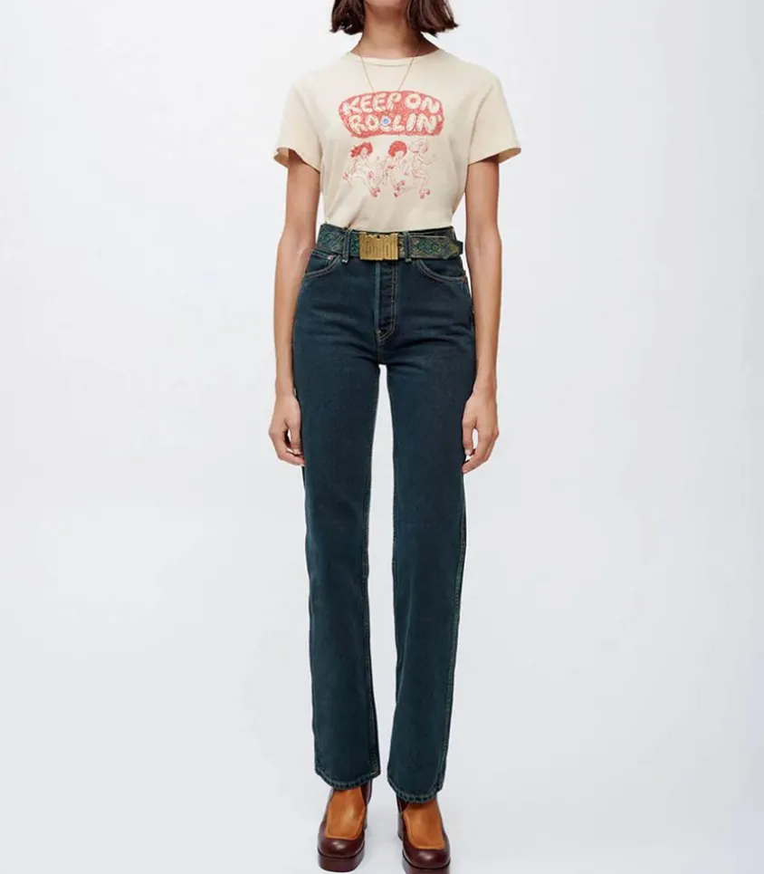 Jean 90S High Rise Loose Evergreen Dipped