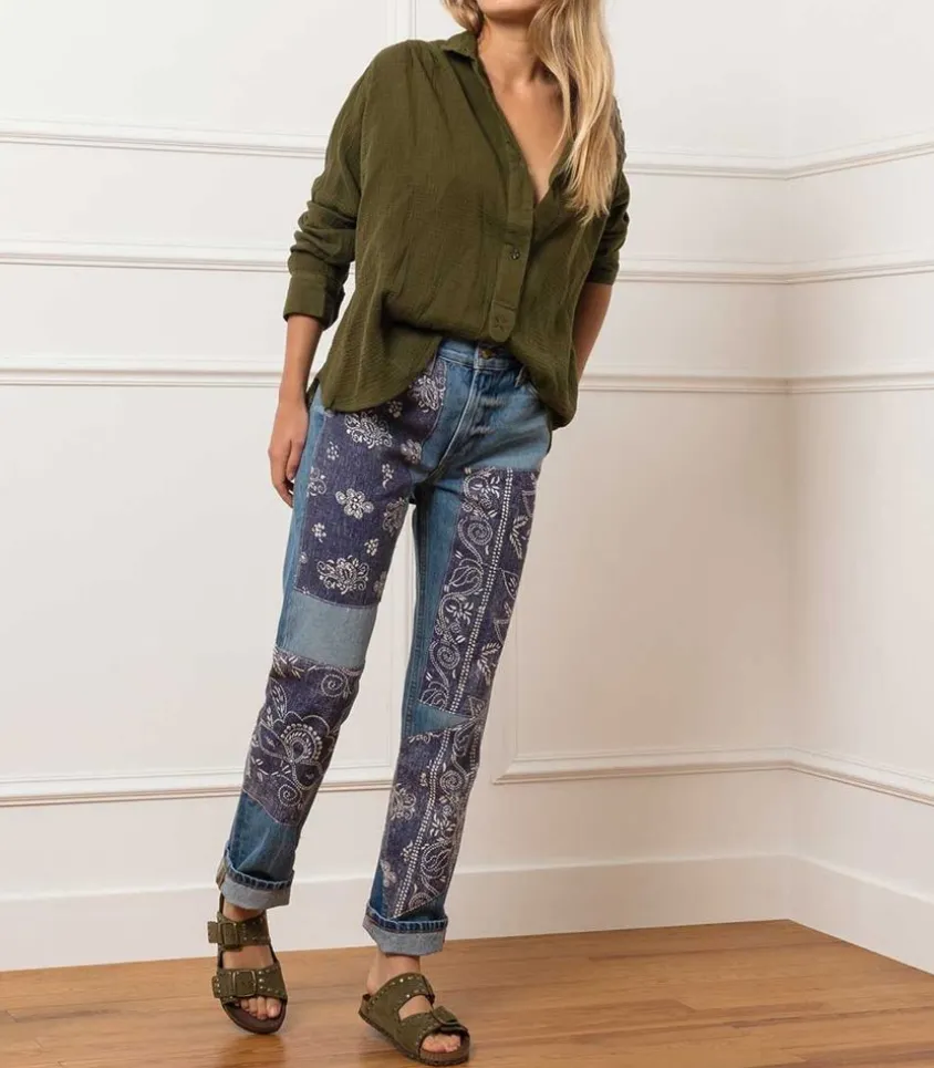 Jean Straight All-Over Floral Patchwork