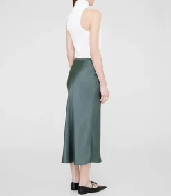 Jupe Longue Bar En Soie Dark Sage