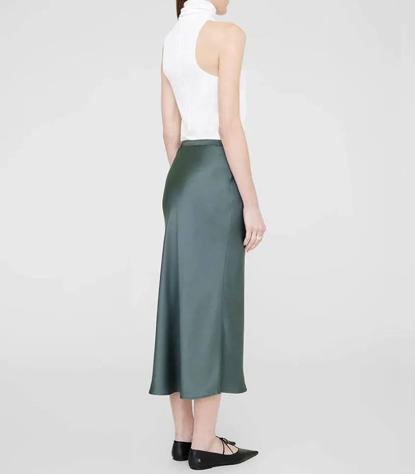 Jupe Longue Bar En Soie Dark Sage