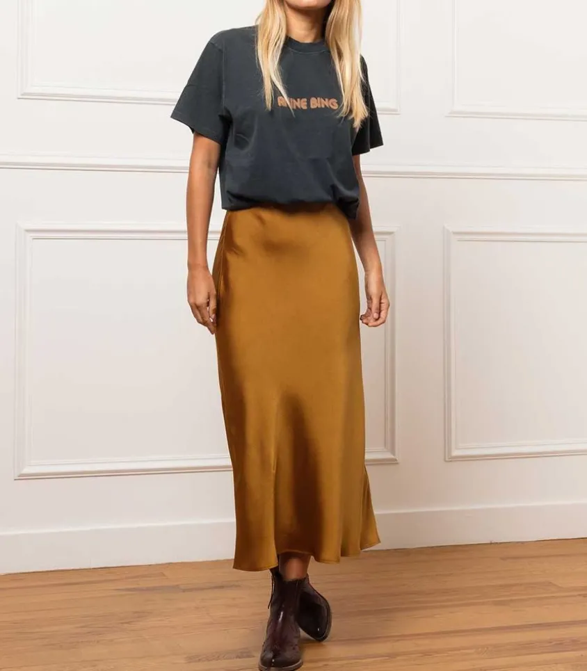 Jupe Longue Bar En Soie Noire