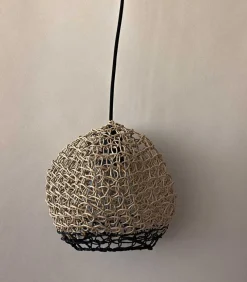 Luminaire Filet 100 % Papier Recycle Naturel Et Noir