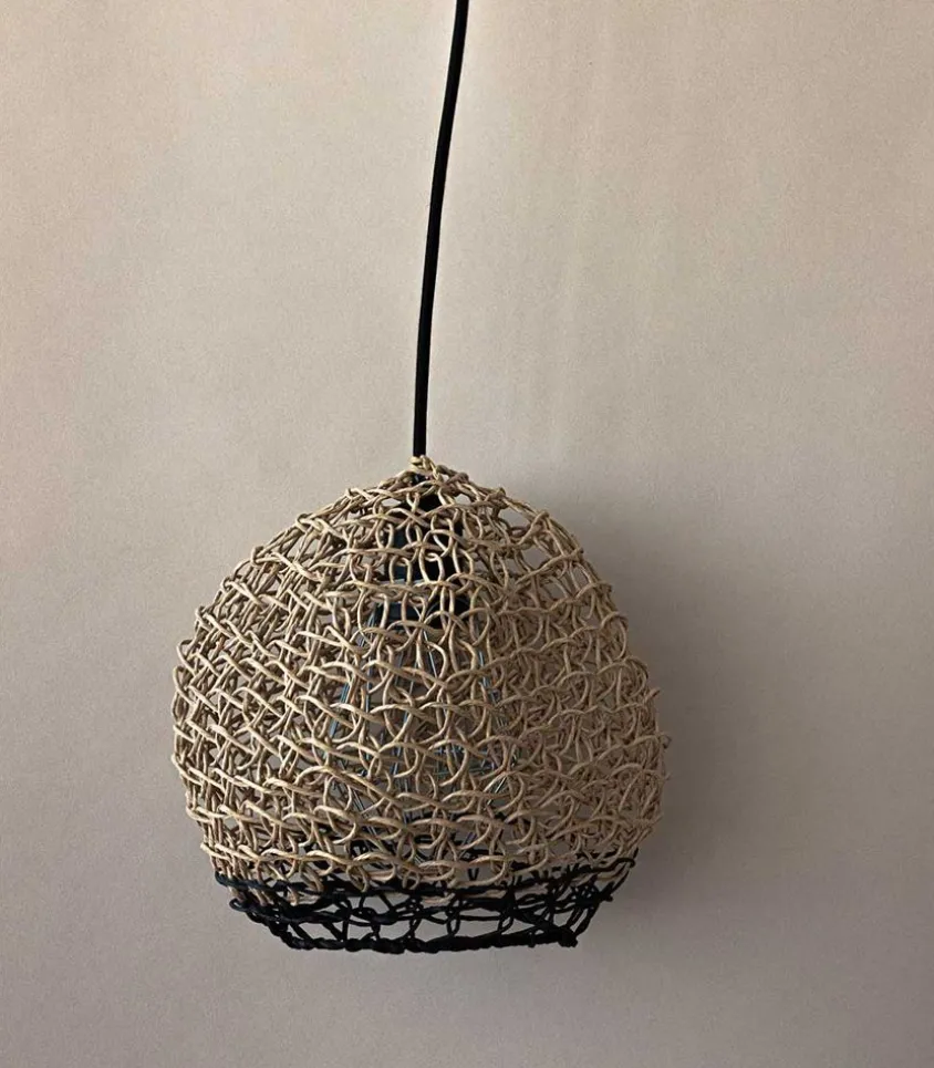 Luminaire Filet 100 % Papier Recycle Naturel Et Noir