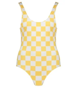 Maillot De Bain Une Piece Pamela Damier Jaune/Blanc