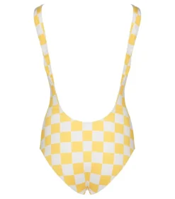 Maillot De Bain Une Piece Pamela Damier Jaune/Blanc