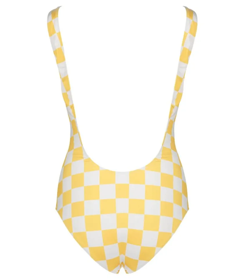 Maillot De Bain Une Piece Pamela Damier Jaune/Blanc