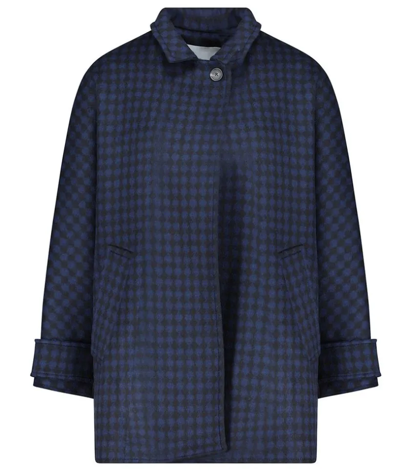 Manteau Court Ceinture Carter En Laine Noir/Bleu