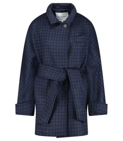 Manteau Court Ceinture Carter En Laine Noir/Bleu