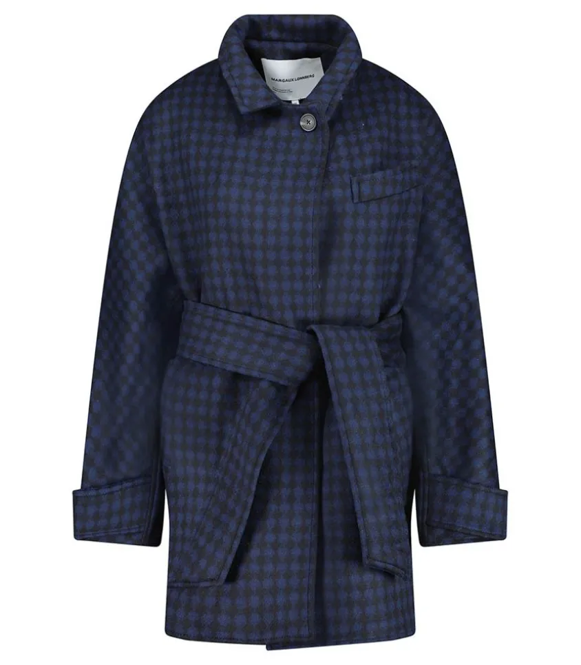 Manteau Court Ceinture Carter En Laine Noir/Bleu