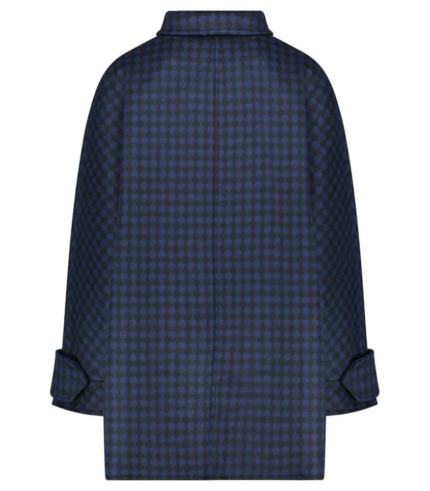 Manteau Court Ceinture Carter En Laine Noir/Bleu