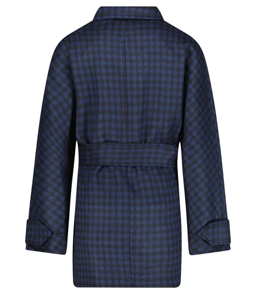 Manteau Court Ceinture Carter En Laine Noir/Bleu