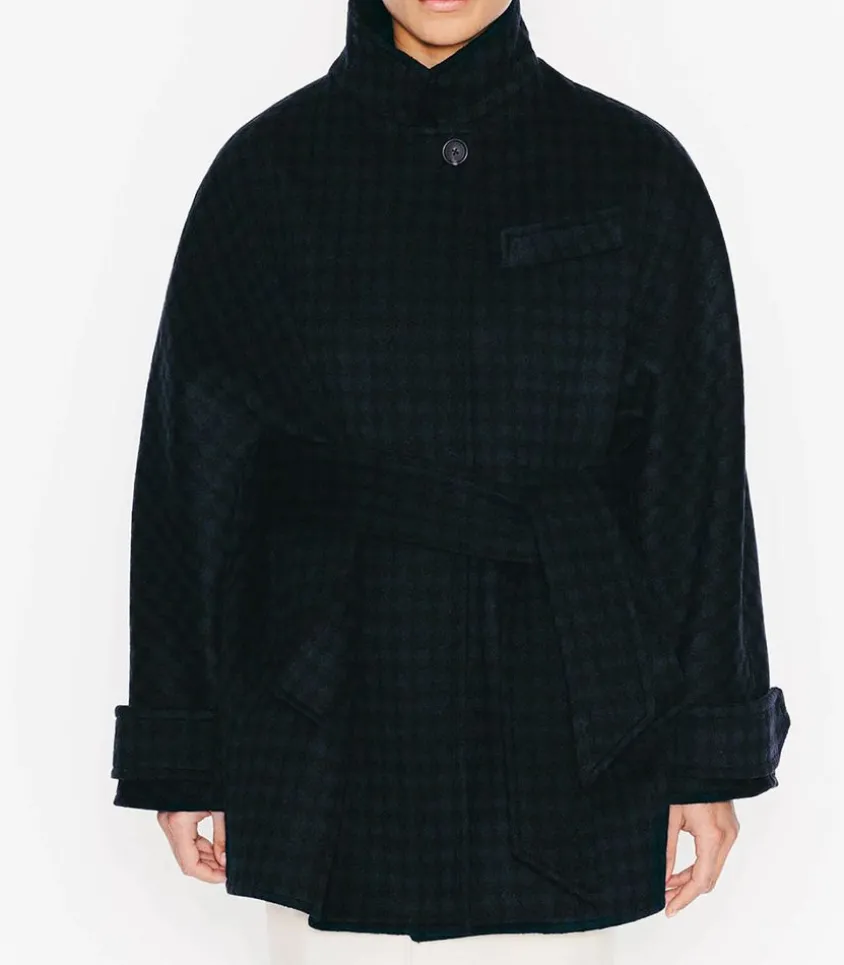 Manteau Court Ceinture Carter En Laine Noir/Bleu
