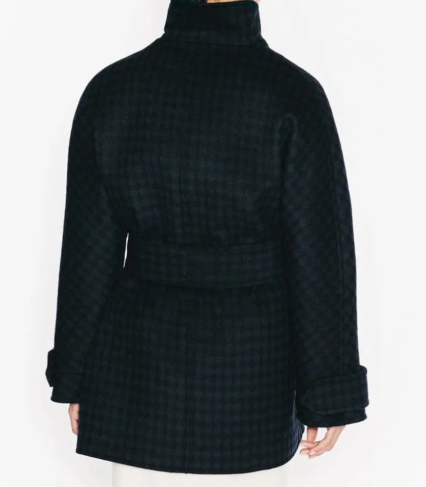 Manteau Court Ceinture Carter En Laine Noir/Bleu