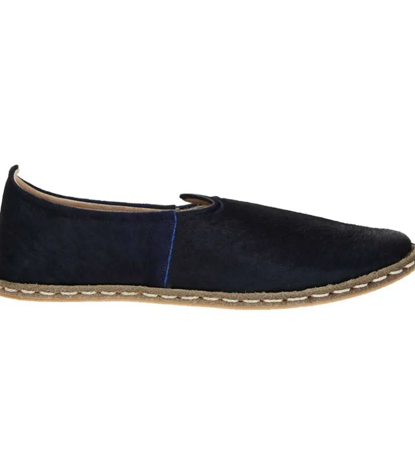 Mocassins Saanas Classique Cuir A Poils Bleu Nuit