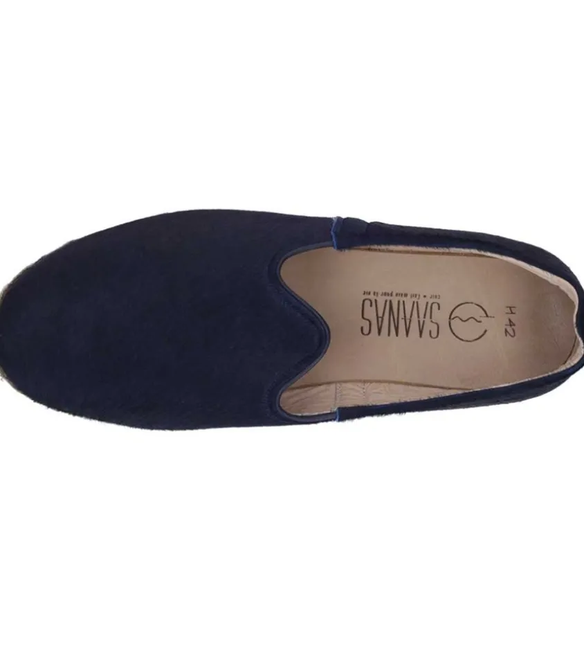 Mocassins Saanas Classique Cuir A Poils Bleu Nuit