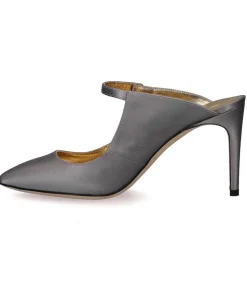 Mules A Talon En Soie Argentees