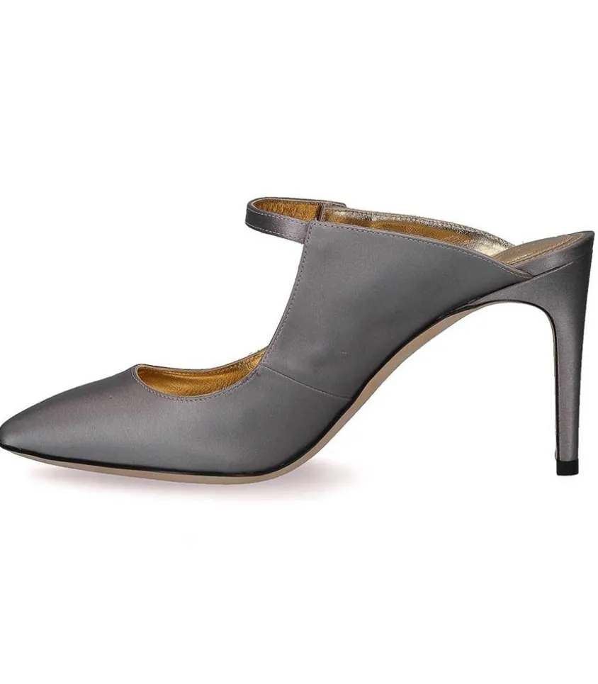 Mules A Talon En Soie Argentees