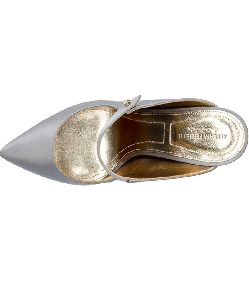 Mules A Talon En Soie Argentees