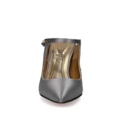 Mules A Talon En Soie Argentees