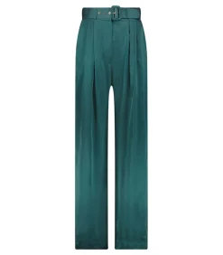 Pantalon Ample Tuck En Satin De Soie Jade
