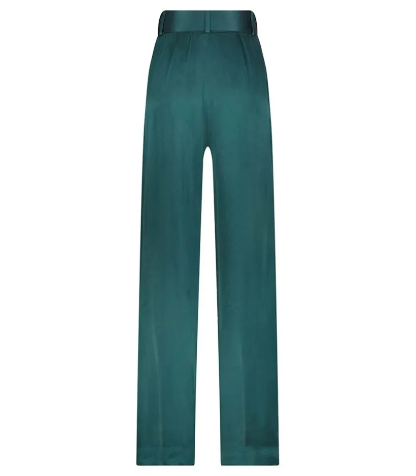 Pantalon Ample Tuck En Satin De Soie Jade