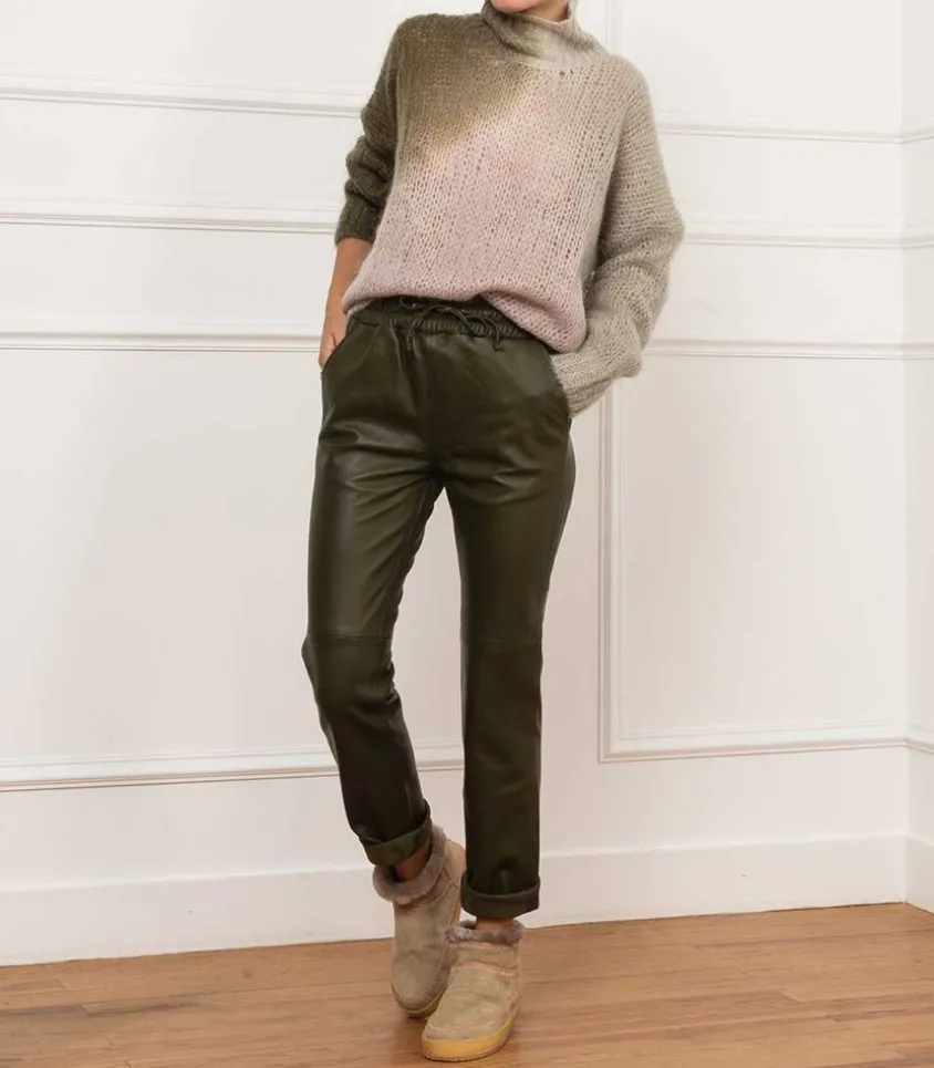Pantalon En Cuir Kaki