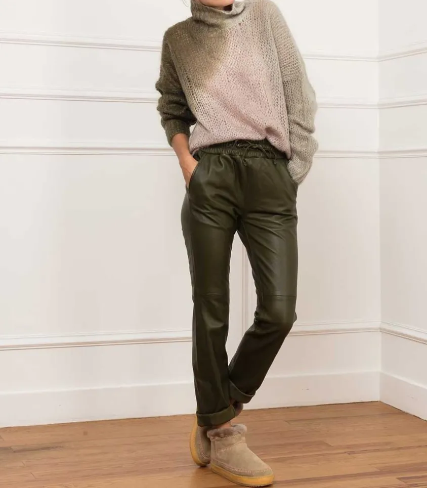 Pantalon En Cuir Kaki